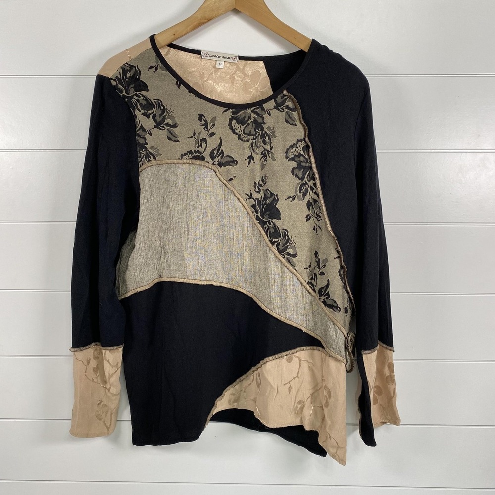 Spencer Alexis Top Womens Medium Patchwork Floral Boho Asymmetrical USA Made